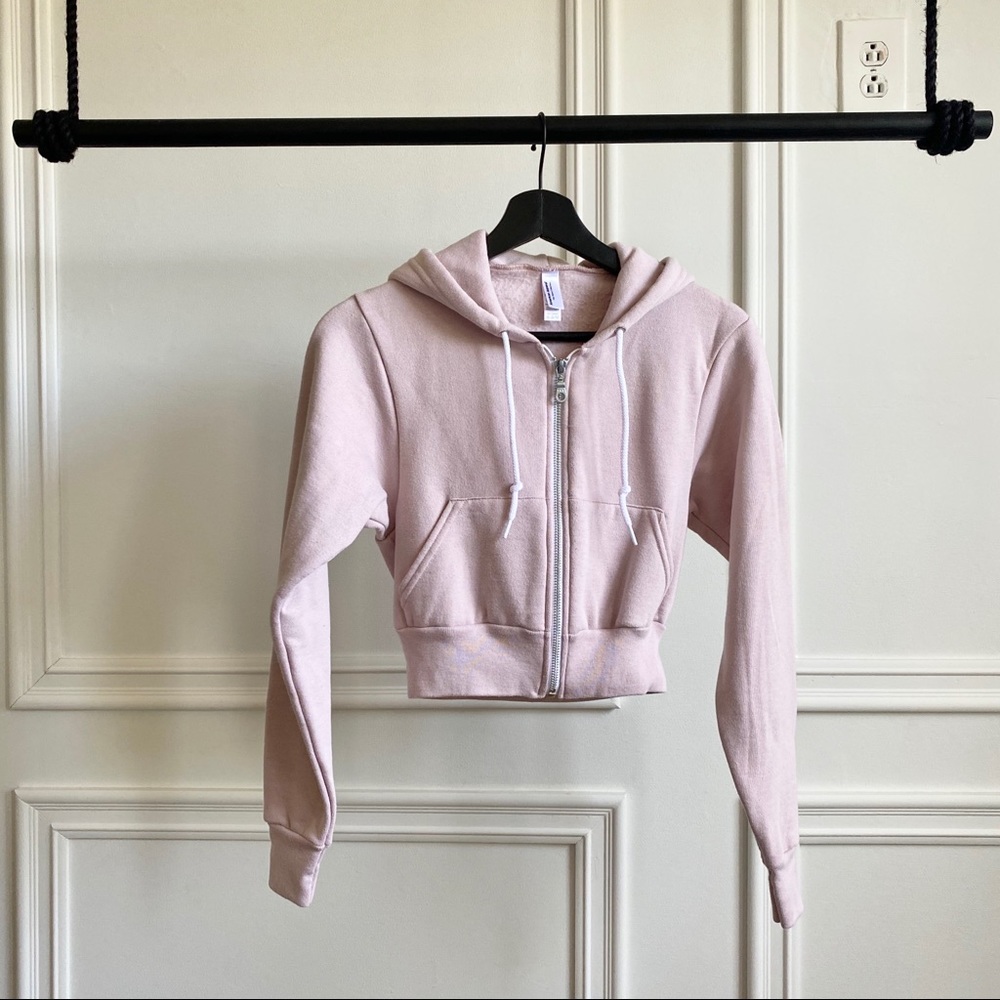 Pink Fleece Cropped Zip Hoodie American Apparel XS